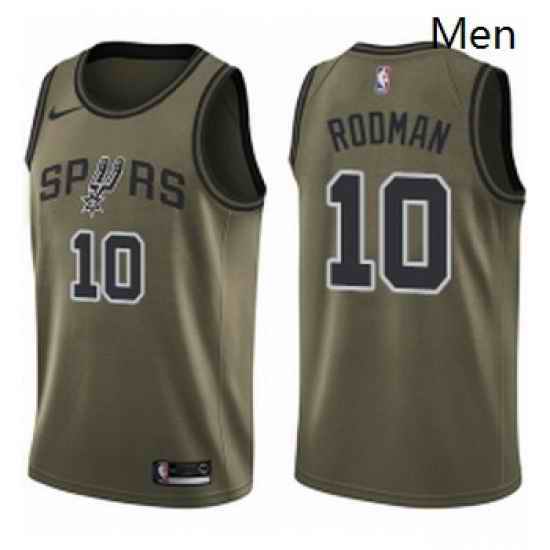 Mens Nike San Antonio Spurs 10 Dennis Rodman Swingman Green Salute to Service NBA Jersey